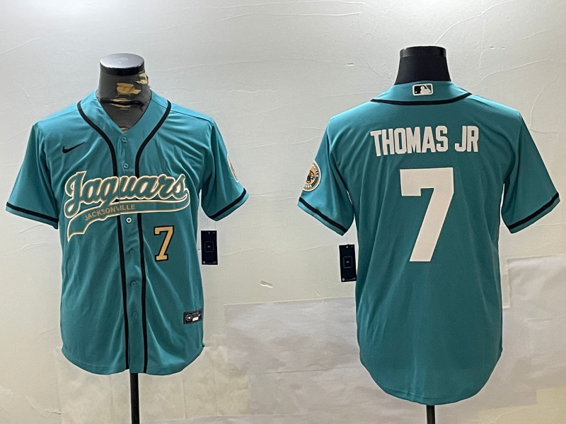 Men's Jacksonville Jaguars #7 Brian Thomas Jr Teal With Patch Cool Base Stitched Baseball Jersey 1 Men's Jacksonville Jaguars #7 Brian Thomas Jr Teal With Patch Cool Base Stitched Baseball Jersey 1