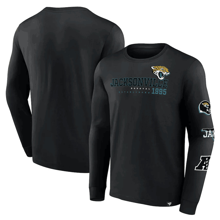 Men's Jacksonville Jaguars Black High Whip Pitcher Long Sleeve T-Shirt Men's Jacksonville Jaguars Black High Whip Pitcher Long Sleeve T-Shirt