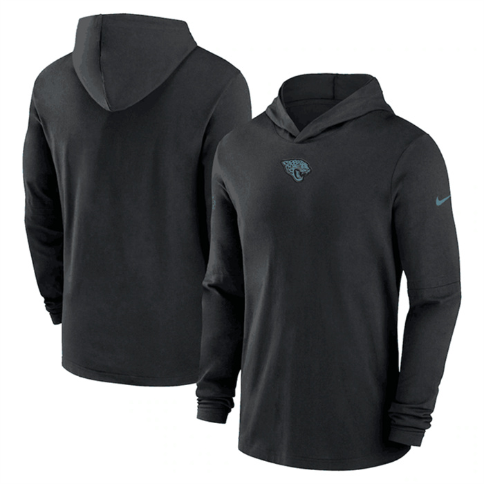 Men's Jacksonville Jaguars Black Sideline Performance Long Sleeve Hoodie T-Shirt Men's Jacksonville Jaguars Black Sideline Performance Long Sleeve Hoodie T-Shirt