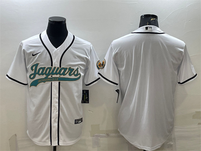 Men's Jacksonville Jaguars Blank White With Patch Cool Base Stitched Baseball Jersey Men's Jacksonville Jaguars Blank White With Patch Cool Base Stitched Baseball Jersey