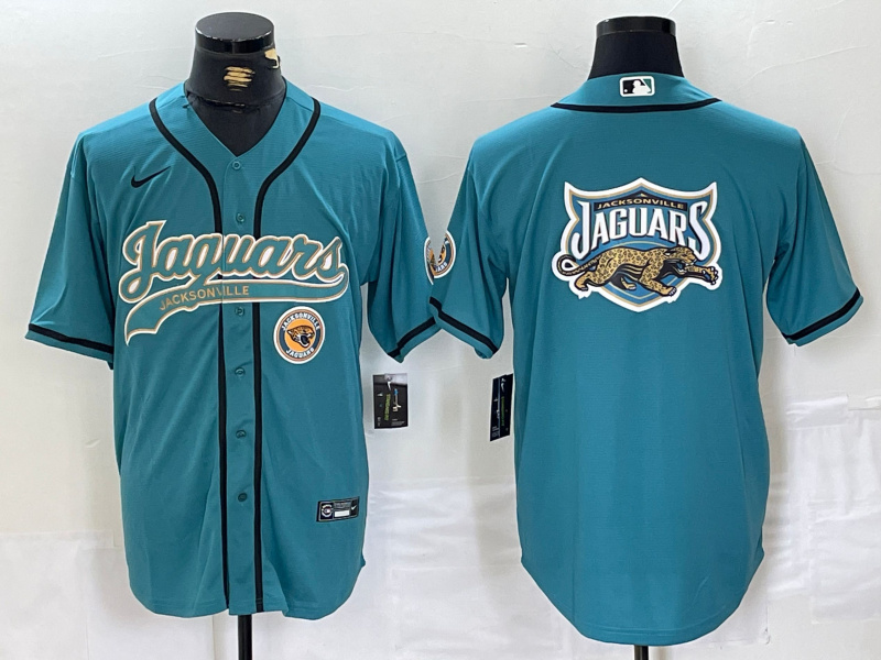 Men's Jacksonville Jaguars Teal With Patch Cool Base Stitched Baseball Jersey 1 Men's Jacksonville Jaguars Teal With Patch Cool Base Stitched Baseball Jersey 1