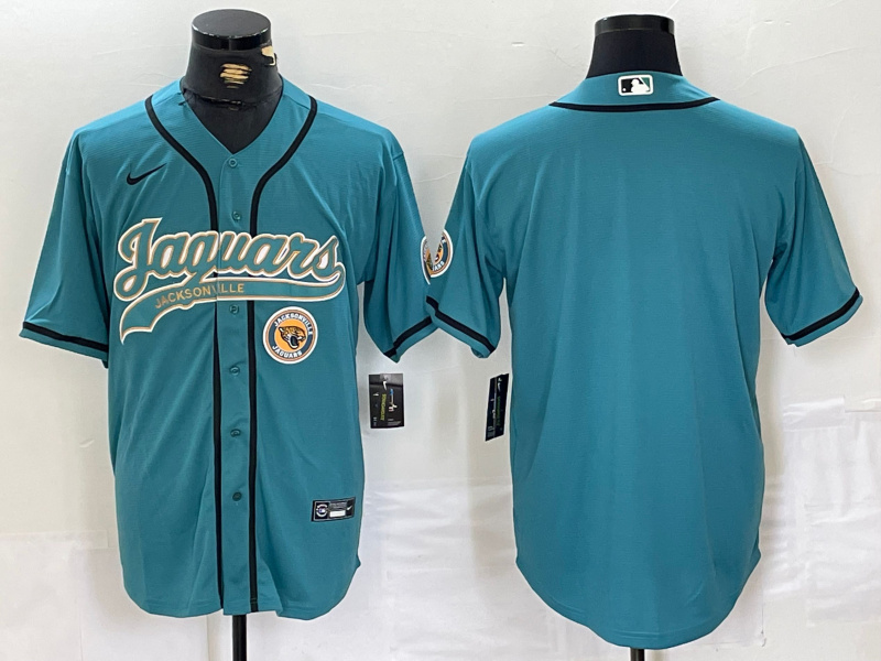 Men's Jacksonville Jaguars Teal With Patch Cool Base Stitched Baseball Jersey 2 Men's Jacksonville Jaguars Teal With Patch Cool Base Stitched Baseball Jersey 2