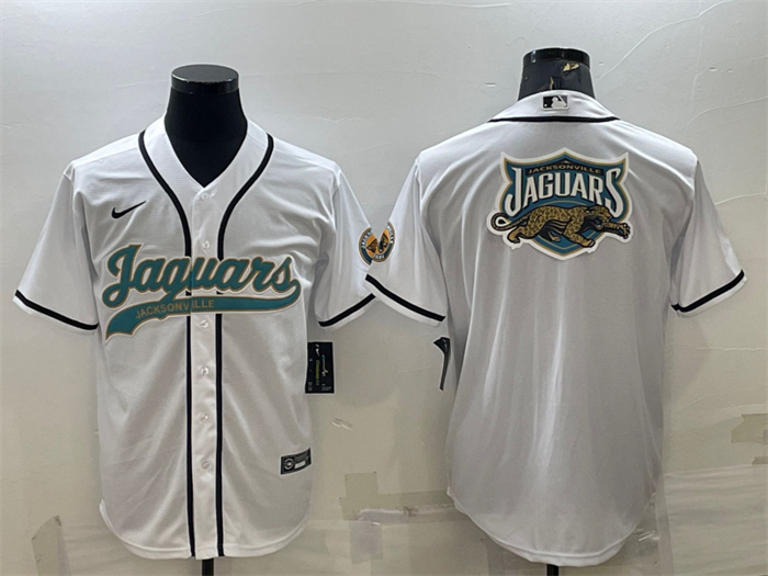 Men's Jacksonville Jaguars White Team Big Logo With Patch Cool Base Stitched Baseball Jersey Men's Jacksonville Jaguars White Team Big Logo With Patch Cool Base Stitched Baseball Jersey