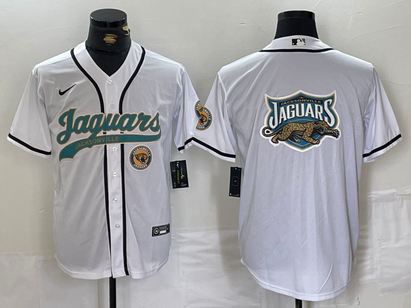Men's Jacksonville Jaguars White With Patch Cool Base Stitched Baseball Jersey 14 Men's Jacksonville Jaguars White With Patch Cool Base Stitched Baseball Jersey 14