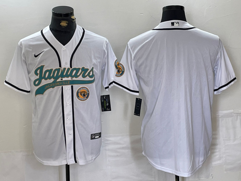 Men's Jacksonville Jaguars White With Patch Cool Base Stitched Baseball Jersey Men's Jacksonville Jaguars White With Patch Cool Base Stitched Baseball Jersey