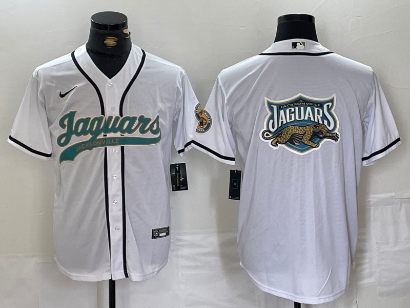 Men's Jacksonville Jaguars White With Patch Cool Base Stitched Baseball Jersey1 Men's Jacksonville Jaguars White With Patch Cool Base Stitched Baseball Jersey1