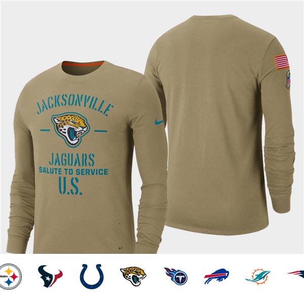 Men's Jaguars Tan 2019 Salute to Service Sideline Long Sleeve T-Shirt Men's Jaguars Tan 2019 Salute to Service Sideline Long Sleeve T-Shirt