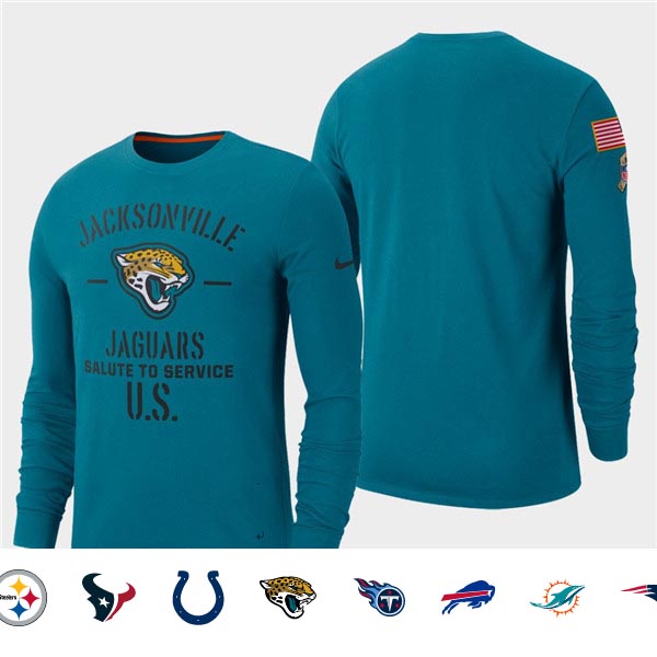 Men's Jaguars Teal 2019 Salute to Service Sideline Long Sleeve T-Shirt Men's Jaguars Teal 2019 Salute to Service Sideline Long Sleeve T-Shirt