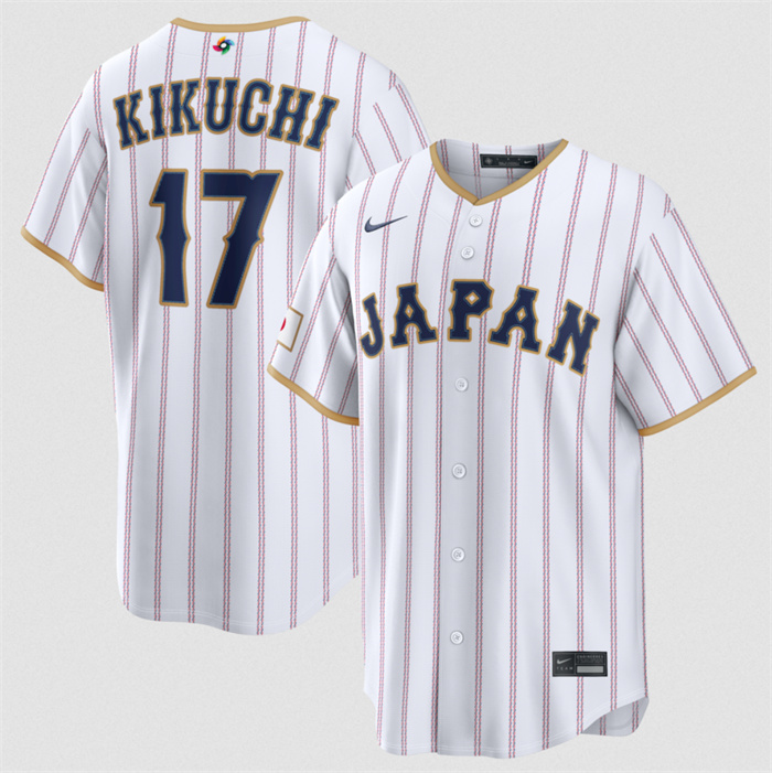 Men's Japan Baseball #17 Yusei Kikuchi White 2026 World Baseball Classic Home Stadium Stitched Jersey