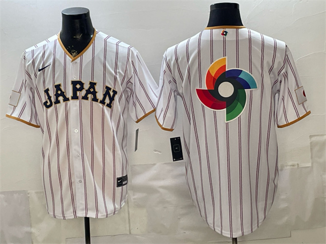 Men's Japan Baseball White 2026 World Baseball Classic Big Logo Home Stadium Stitched Jersey Men's Japan Baseball White 2026 World Baseball Classic Big Logo Home Stadium Stitched Jersey