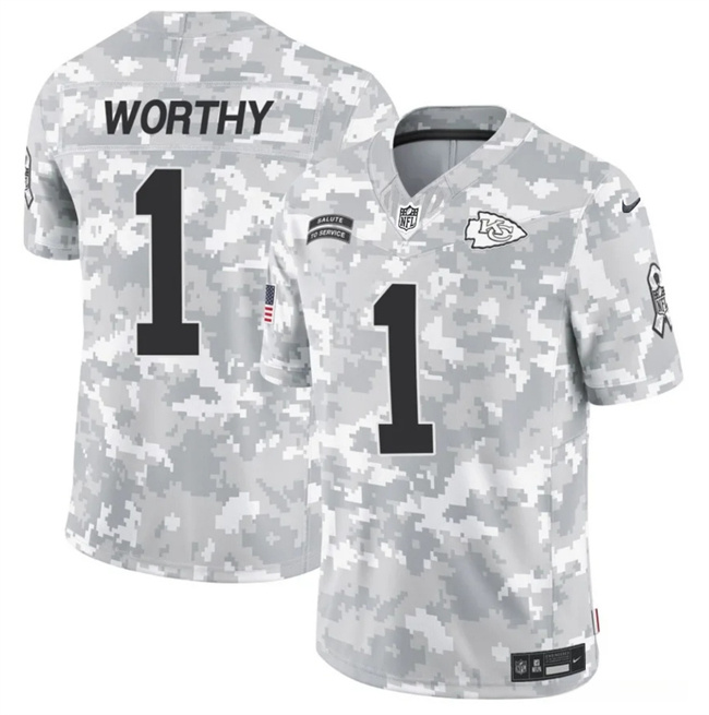 Men's Kansas City Chiefs #1 Xavier Worthy 2024 F.U.S.E Arctic Camo Salute To Service Limited Stitched Football Jersey Men's Kansas City Chiefs #1 Xavier Worthy 2024 F.U.S.E Arctic Camo Salute To Service Limited Stitched Football Jersey