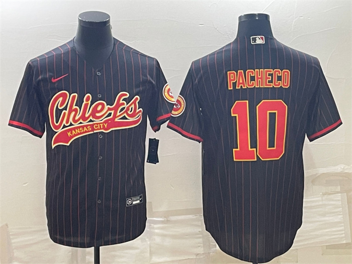 Men's Kansas City Chiefs #10 Isiah Pacheco Black With Patch Cool Base Stitched Baseball Jersey Men's Kansas City Chiefs #10 Isiah Pacheco Black With Patch Cool Base Stitched Baseball Jersey