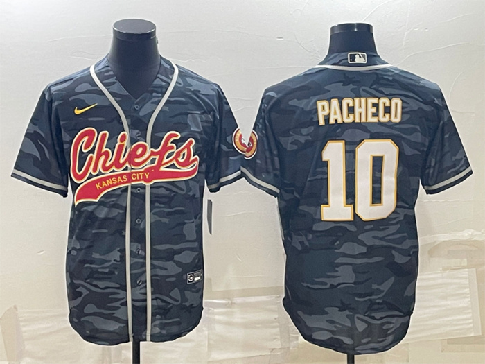 Men's Kansas City Chiefs #10 Isiah Pacheco Grey Camo With Patch Cool Base Stitched Baseball Jersey Men's Kansas City Chiefs #10 Isiah Pacheco Grey Camo With Patch Cool Base Stitched Baseball Jersey