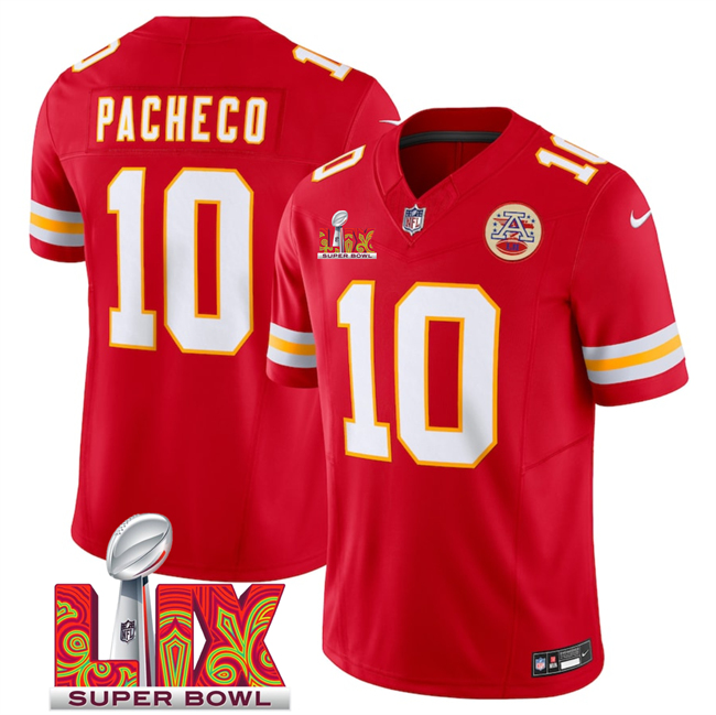 Men's Kansas City Chiefs #10 Isiah Pacheco Red 2025 Super Bowl LIX Patch F.U.S.E. Vapor Limited Stitched Football Jersey Men's Kansas City Chiefs #10 Isiah Pacheco Red 2025 Super Bowl LIX Patch F.U.S.E. Vapor Limited Stitched Football Jersey