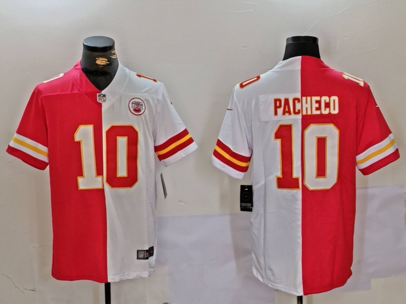 Men's Kansas City Chiefs #10 Isiah Pacheco Red White Split Vapor Limited Stitched Jersey Men's Kansas City Chiefs #10 Isiah Pacheco Red White Split Vapor Limited Stitched Jersey