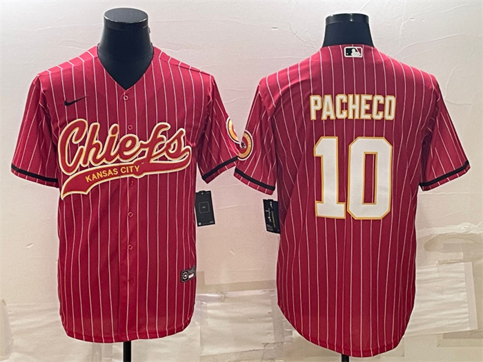Men's Kansas City Chiefs #10 Isiah Pacheco Red With Patch Cool Base Stitched Baseball Jersey Men's Kansas City Chiefs #10 Isiah Pacheco Red With Patch Cool Base Stitched Baseball Jersey