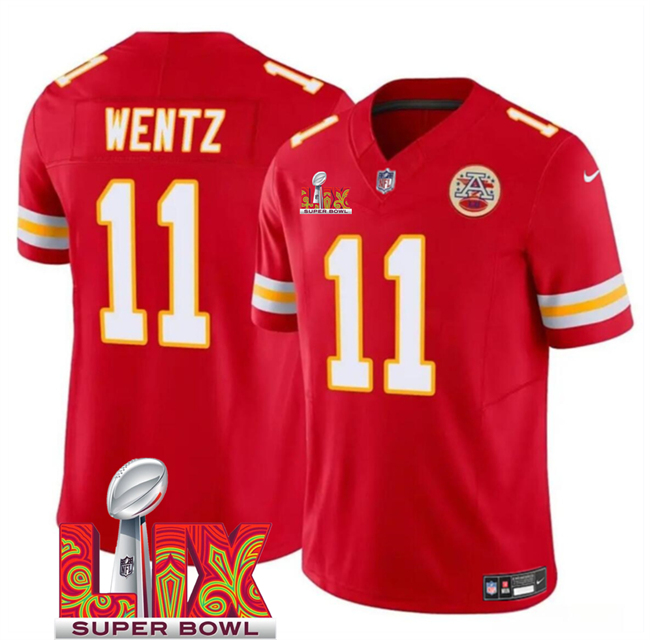 Men's Kansas City Chiefs #11 Carson Wentz Red 2025 Super Bowl LIX Patch F.U.S.E. Vapor Limited Stitched Football Jersey Men's Kansas City Chiefs #11 Carson Wentz Red 2025 Super Bowl LIX Patch F.U.S.E. Vapor Limited Stitched Football Jersey