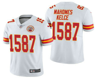 Men's Kansas City Chiefs #15 Patrick Mahomes #87 Travis Kelce CP Player White Vapor Untouchable Stitched Nike Limited NFL Jersey Men's Kansas City Chiefs #15 Patrick Mahomes #87 Travis Kelce CP Player White Vapor Untouchable Stitched Nike Limited NFL Jersey