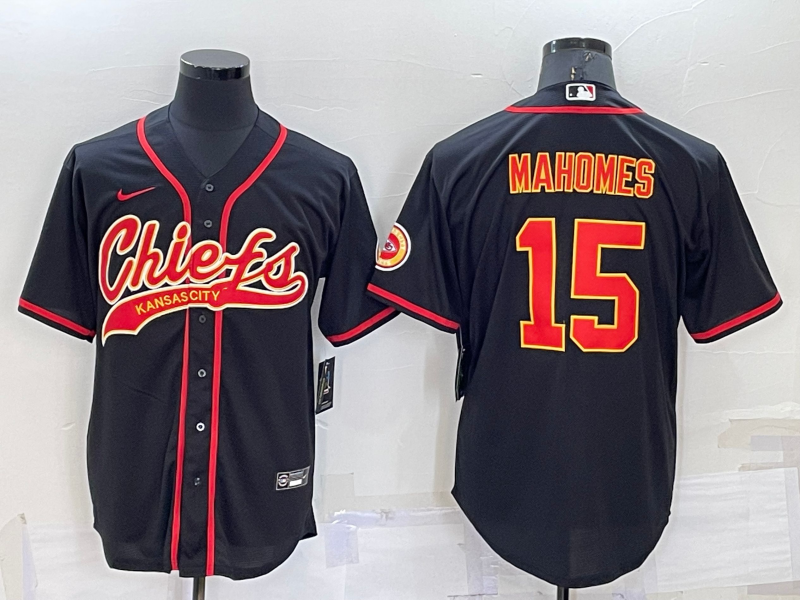 Men's Kansas City Chiefs #15 Patrick Mahomes Black Cool Base Stitched Baseball Jersey Men's Kansas City Chiefs #15 Patrick Mahomes Black Cool Base Stitched Baseball Jersey