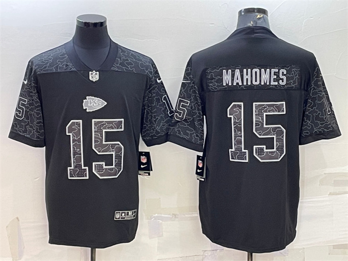 Men's Kansas City Chiefs #15 Patrick Mahomes Black Reflective Limited Stitched Football Jersey Men's Kansas City Chiefs #15 Patrick Mahomes Black Reflective Limited Stitched Football Jersey