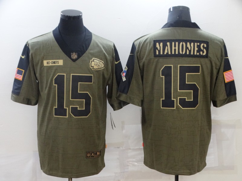 Men's Kansas City Chiefs #15 Patrick Mahomes Nike Olive 2021 Salute To Service Limited Player Jersey Men's Kansas City Chiefs #15 Patrick Mahomes Nike Olive 2021 Salute To Service Limited Player Jersey