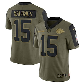 Men's Kansas City Chiefs #15 Patrick Mahomes Nike Olive 2021 Salute To Service Limited Player Jersey Men's Kansas City Chiefs #15 Patrick Mahomes Nike Olive 2021 Salute To Service Limited Player Jersey