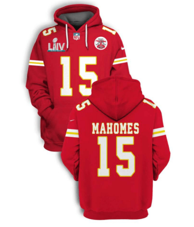 Men's Kansas City Chiefs #15 Patrick Mahomes Red 2021 Super Bowl LIV Pullover Hoodie Men's Kansas City Chiefs #15 Patrick Mahomes Red 2021 Super Bowl LIV Pullover Hoodie