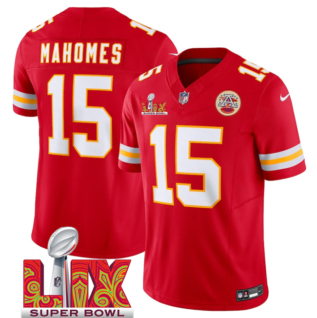 Men's Kansas City Chiefs #15 Patrick Mahomes Red 2025 Super Bowl LIX Patch F.U.S.E. Vapor Limited Stitched Football Jersey Men's Kansas City Chiefs #15 Patrick Mahomes Red 2025 Super Bowl LIX Patch F.U.S.E. Vapor Limited Stitched Football Jersey