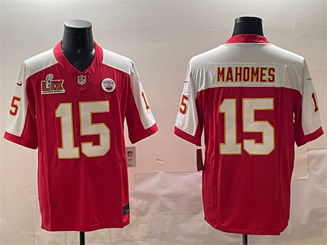 Men's Kansas City Chiefs #15 Patrick Mahomes Red White 2025 Super Bowl LIX Patch F.U.S.E. Vapor Limited Stitched Football Jersey Men's Kansas City Chiefs #15 Patrick Mahomes Red White 2025 Super Bowl LIX Patch F.U.S.E. Vapor Limited Stitched Football Jersey