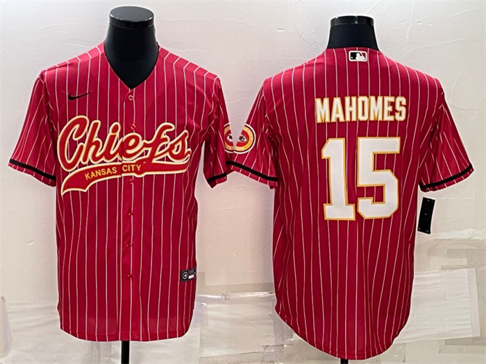 Men's Kansas City Chiefs #15 Patrick Mahomes Red With Patch Cool Base Stitched Baseball Jersey Men's Kansas City Chiefs #15 Patrick Mahomes Red With Patch Cool Base Stitched Baseball Jersey