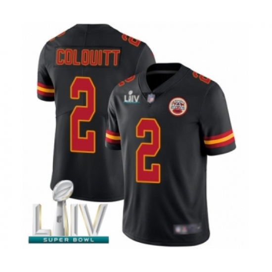 Men's Kansas City Chiefs #2 Dustin Colquitt Limited Black Rush Vapor Untouchable Super Bowl LIV Bound Football Jersey Men's Kansas City Chiefs #2 Dustin Colquitt Limited Black Rush Vapor Untouchable Super Bowl LIV Bound Football Jersey