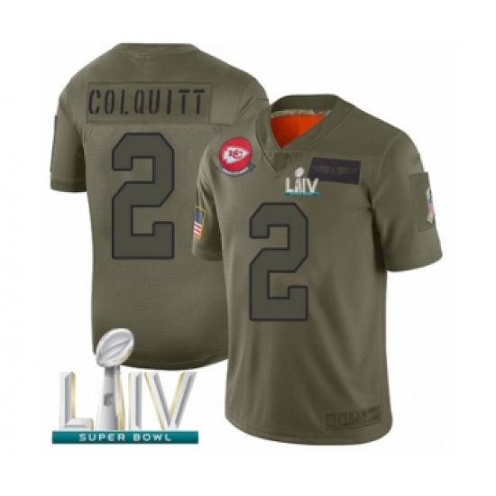 Men's Kansas City Chiefs #2 Dustin Colquitt Limited Olive 2019 Salute to Service Super Bowl LIV Bound Football Jersey Men's Kansas City Chiefs #2 Dustin Colquitt Limited Olive 2019 Salute to Service Super Bowl LIV Bound Football Jersey