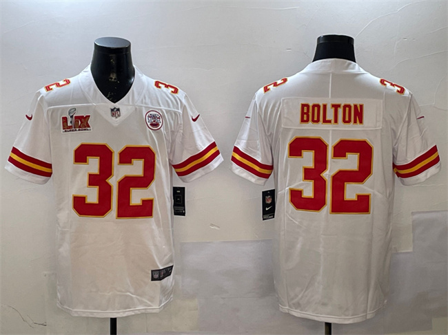 Men's Kansas City Chiefs #32 Nick Bolton White 2025 Super Bowl LIX Patch Vapor Untouchable Limited Stitched Football Jersey Men's Kansas City Chiefs #32 Nick Bolton White 2025 Super Bowl LIX Patch Vapor Untouchable Limited Stitched Football Jersey