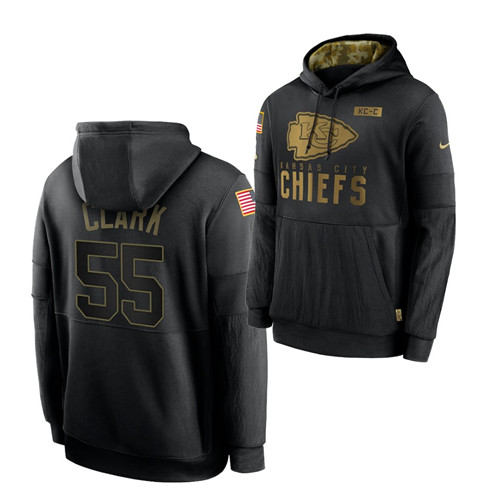 Men's Kansas City Chiefs #55 Frank Clark 2020 Salute To Service Black Sideline Performance Pullover Hoodie Men's Kansas City Chiefs #55 Frank Clark 2020 Salute To Service Black Sideline Performance Pullover Hoodie