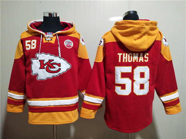 Men's Kansas City Chiefs #58 Derrick Thomas Red Lace-Up Pullover Hoodie Men's Kansas City Chiefs #58 Derrick Thomas Red Lace-Up Pullover Hoodie