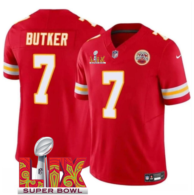 Men's Kansas City Chiefs #7 Harrison Butker Red 2025 Super Bowl LIX Patch F.U.S.E. Vapor Limited Stitched Football Jersey Men's Kansas City Chiefs #7 Harrison Butker Red 2025 Super Bowl LIX Patch F.U.S.E. Vapor Limited Stitched Football Jersey