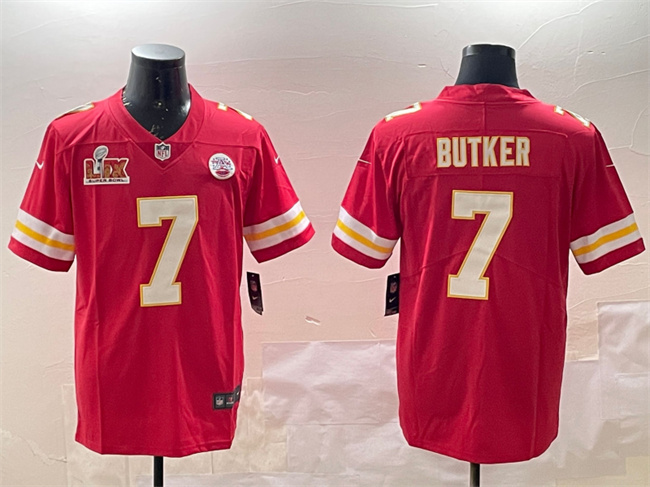Men's Kansas City Chiefs #7 Harrison Butker Red 2025 Super Bowl LIX Patch Vapor Untouchable Limited Stitched Football Jersey Men's Kansas City Chiefs #7 Harrison Butker Red 2025 Super Bowl LIX Patch Vapor Untouchable Limited Stitched Football Jersey