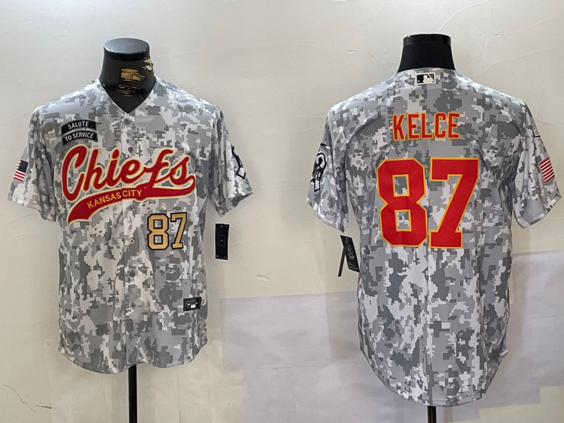 Men's Kansas City Chiefs #87 Travis Kelce 2024 Arctic Camo Salute To Service Stitched Baseball Jersey 1 Men's Kansas City Chiefs #87 Travis Kelce 2024 Arctic Camo Salute To Service Stitched Baseball Jersey 1