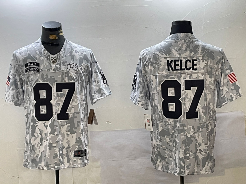 Men's Kansas City Chiefs #87 Travis Kelce 2024 F.U.S.E Arctic Camo Salute To Service Limited Stitched Football Jersey Men's Kansas City Chiefs #87 Travis Kelce 2024 F.U.S.E Arctic Camo Salute To Service Limited Stitched Football Jersey