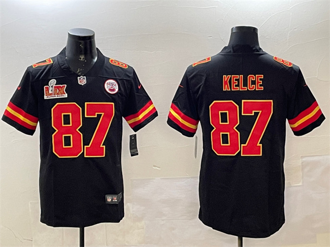 Men's Kansas City Chiefs #87 Travis Kelce Black 2025 Super Bowl LIX Patch Vapor Untouchable Limited Stitched Football Jersey Men's Kansas City Chiefs #87 Travis Kelce Black 2025 Super Bowl LIX Patch Vapor Untouchable Limited Stitched Football Jersey