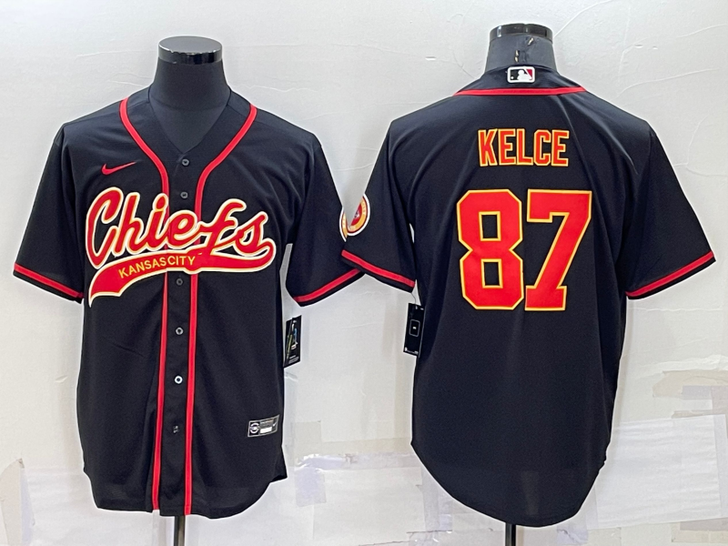 Men's Kansas City Chiefs #87 Travis Kelce Black Cool Base Stitched Baseball Jersey Men's Kansas City Chiefs #87 Travis Kelce Black Cool Base Stitched Baseball Jersey
