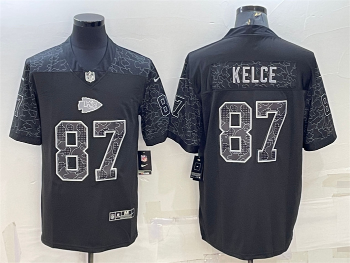 Men's Kansas City Chiefs #87 Travis Kelce Black Reflective Limited Stitched Football Jersey Men's Kansas City Chiefs #87 Travis Kelce Black Reflective Limited Stitched Football Jersey