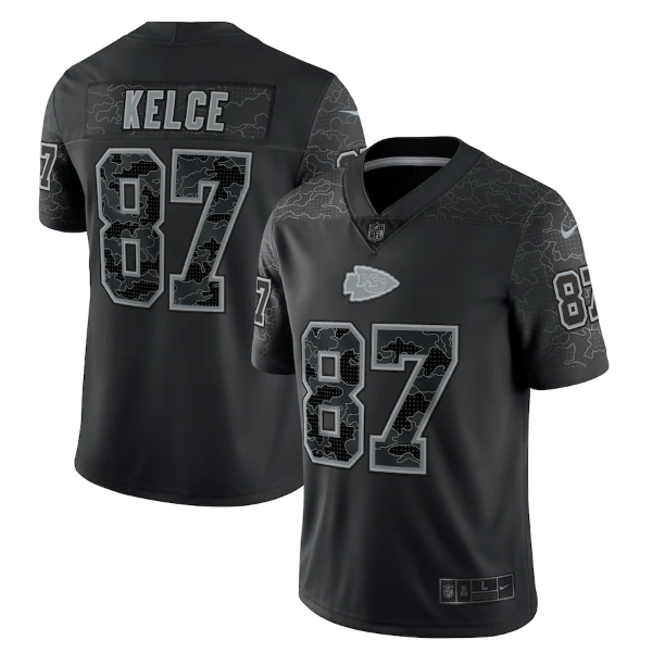 Men's Kansas City Chiefs #87 Travis Kelce Black Reflective Limited Stitched Football Jersey Men's Kansas City Chiefs #87 Travis Kelce Black Reflective Limited Stitched Football Jersey