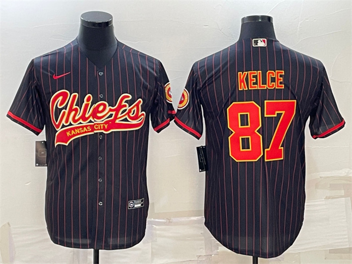 Men's Kansas City Chiefs #87 Travis Kelce Black With Patch Cool Base Stitched Baseball Jersey Men's Kansas City Chiefs #87 Travis Kelce Black With Patch Cool Base Stitched Baseball Jersey