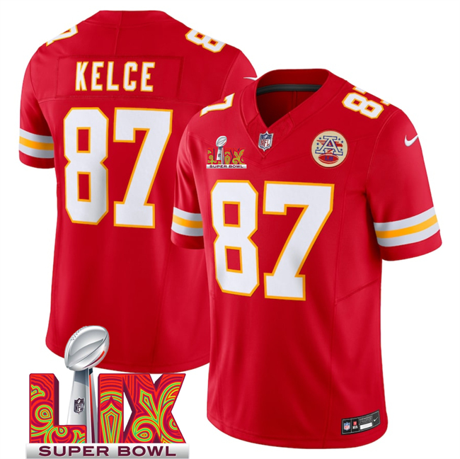 Men's Kansas City Chiefs #87 Travis Kelce Red 2025 Super Bowl LIX Patch F.U.S.E. Vapor Limited Stitched Football Jersey Men's Kansas City Chiefs #87 Travis Kelce Red 2025 Super Bowl LIX Patch F.U.S.E. Vapor Limited Stitched Football Jersey
