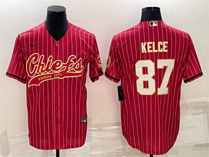 Men's Kansas City Chiefs #87 Travis Kelce Red With Patch Cool Base Stitched Baseball Jersey Men's Kansas City Chiefs #87 Travis Kelce Red With Patch Cool Base Stitched Baseball Jersey