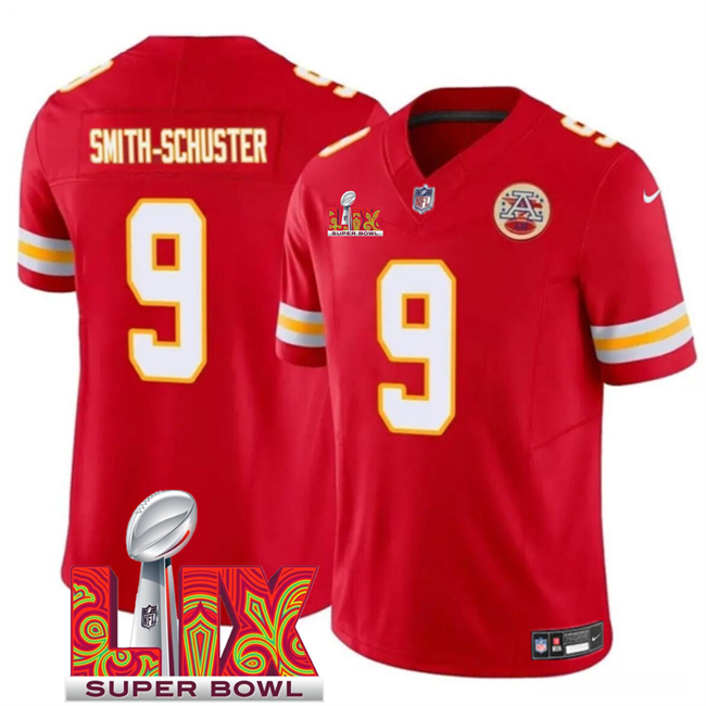 Men's Kansas City Chiefs #9 JuJu Smith-Schuster Red 2025 Super Bowl LIX Patch F.U.S.E. Vapor Limited Stitched Football Jersey Men's Kansas City Chiefs #9 JuJu Smith-Schuster Red 2025 Super Bowl LIX Patch F.U.S.E. Vapor Limited Stitched Football Jersey