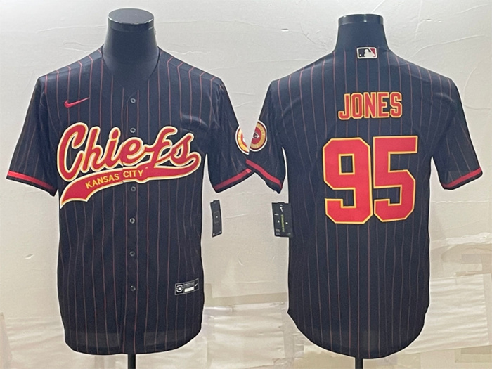 Men's Kansas City Chiefs #95 Chris Jones Black With Patch Cool Base Stitched Baseball Jerseys Men's Kansas City Chiefs #95 Chris Jones Black With Patch Cool Base Stitched Baseball Jerseys