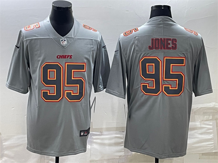 Men's Kansas City Chiefs #95 Chris Jones Gray Atmosphere Fashion Stitched Jersey Men's Kansas City Chiefs #95 Chris Jones Gray Atmosphere Fashion Stitched Jersey