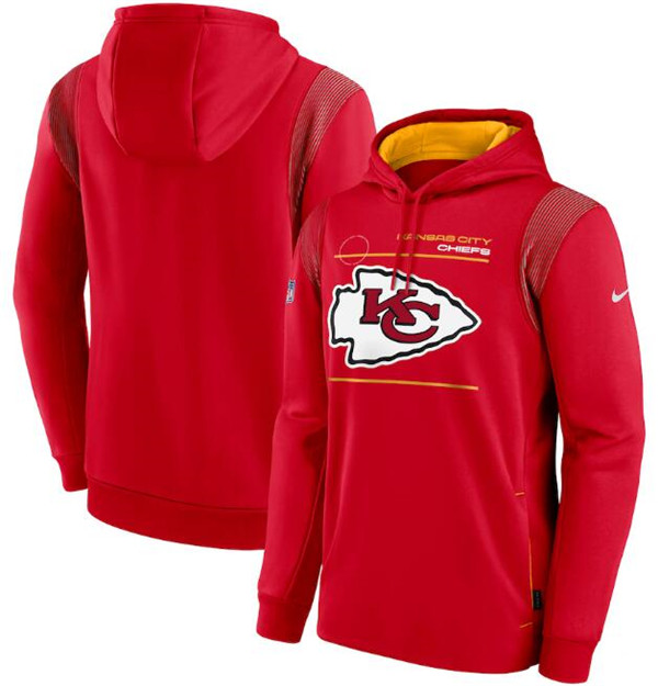 Men's Kansas City Chiefs 2021 Red Sideline Logo Performance Pullover Hoodie Men's Kansas City Chiefs 2021 Red Sideline Logo Performance Pullover Hoodie